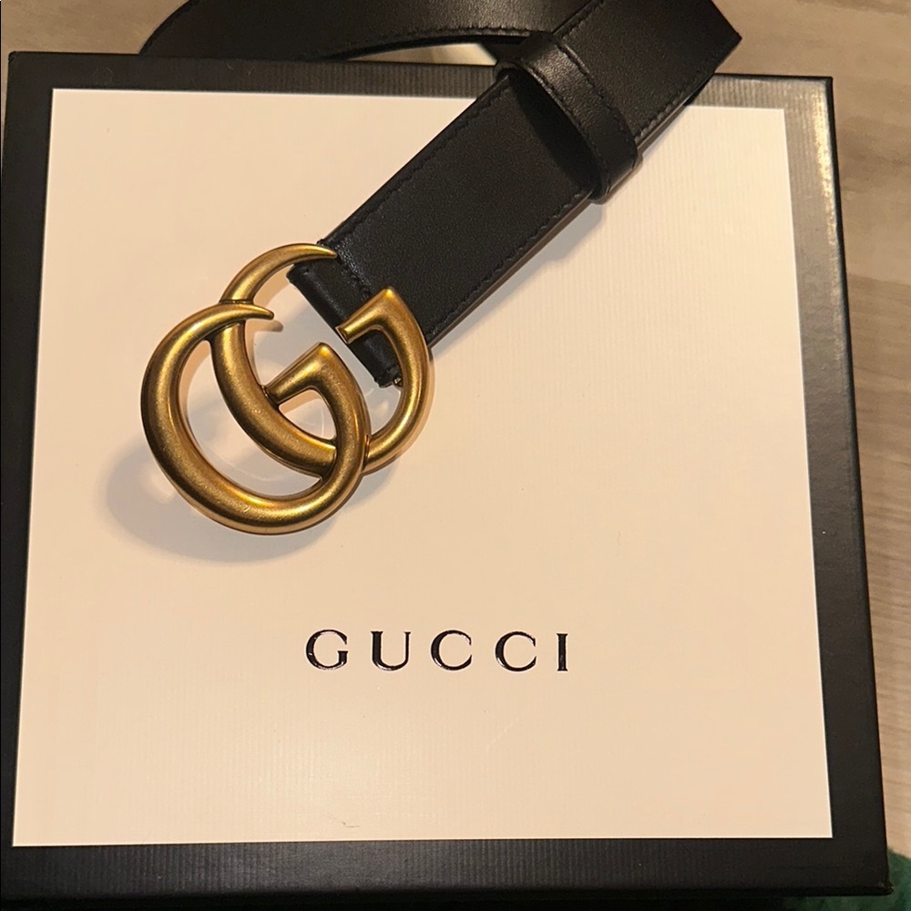 Gucci Black Leather Belt with Gold Buckle